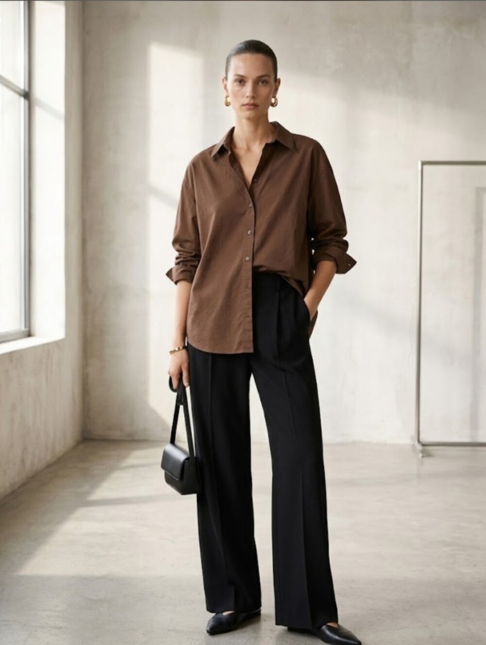 MNG (Mango) Chocolate Brown Button-Down Shirt – Size 8